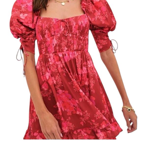 For Love & Lemons Red Alia Sultry Swing Seductive Dress Size Med NWT Floral - Picture 1 of 10